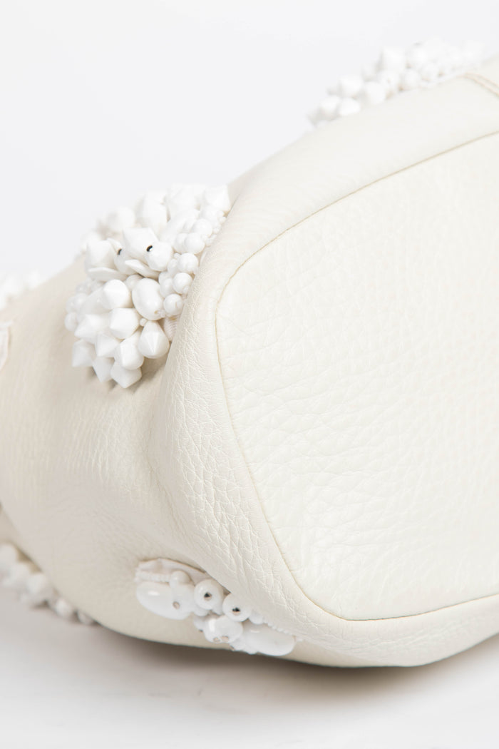 2010s Prada Cream Leather Embellished Bucket Bag
