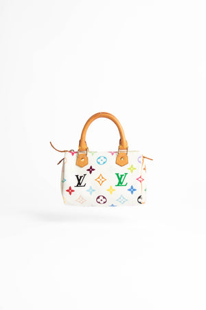 RARE Louis Vuitton x Takashi Murakami Multicolour White Nano Speedy Bag