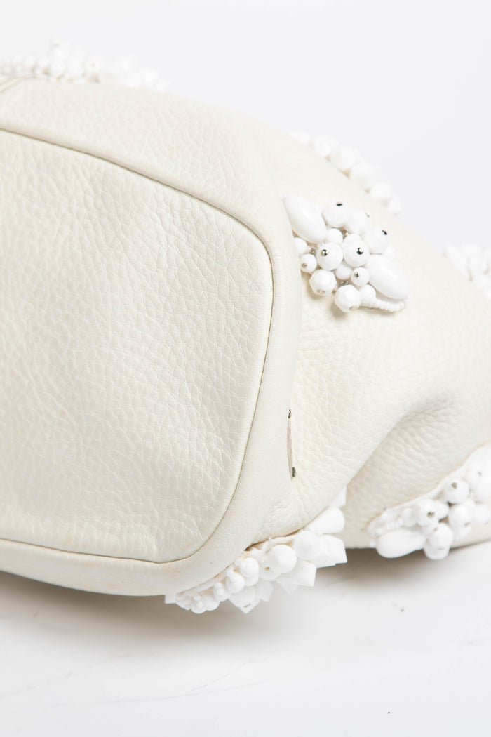 2010s Prada Cream Leather Embellished Bucket Bag
