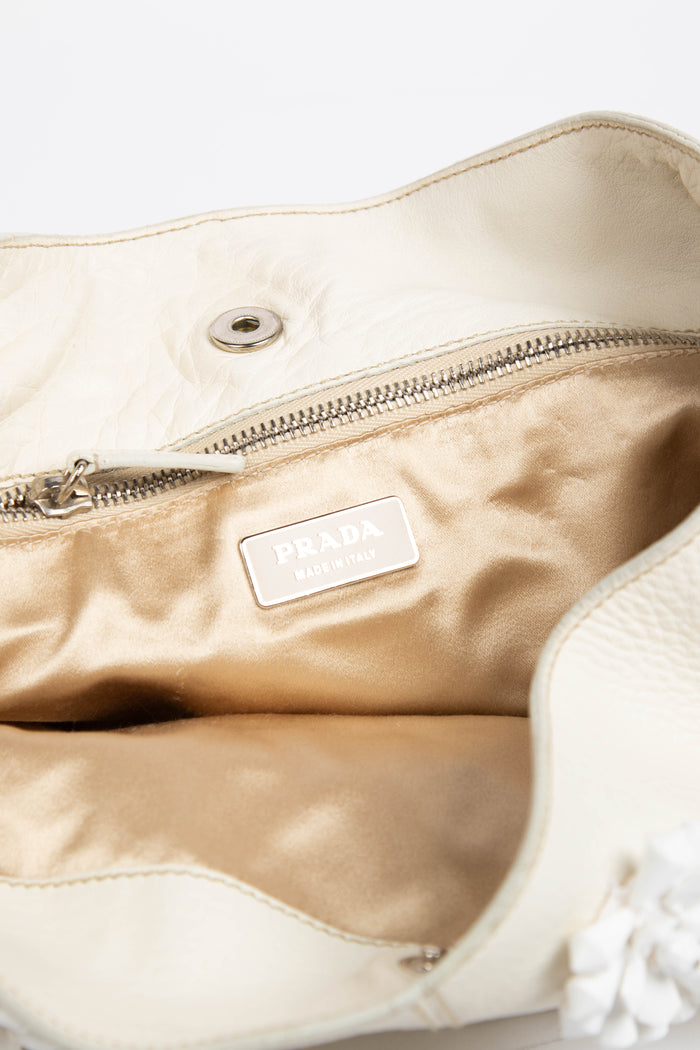 2010s Prada Cream Leather Embellished Bucket Bag