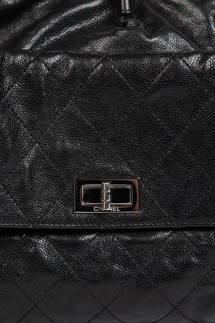 2000s Chanel Black Caviar Leather Reissue Double Pocket Tote Bag