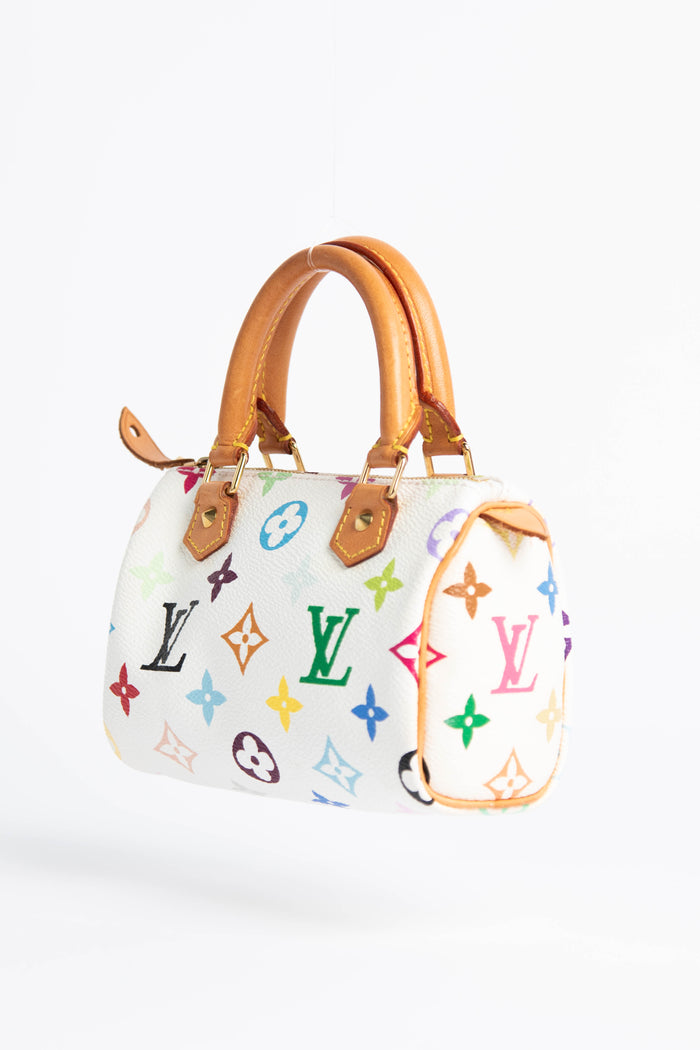 RARE Louis Vuitton x Takashi Murakami Multicolour White Nano Speedy Bag