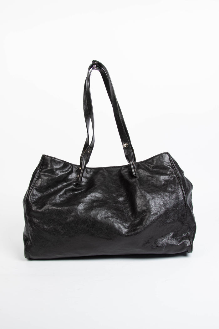 2000s Chanel Black Caviar Leather Reissue Double Pocket Tote Bag