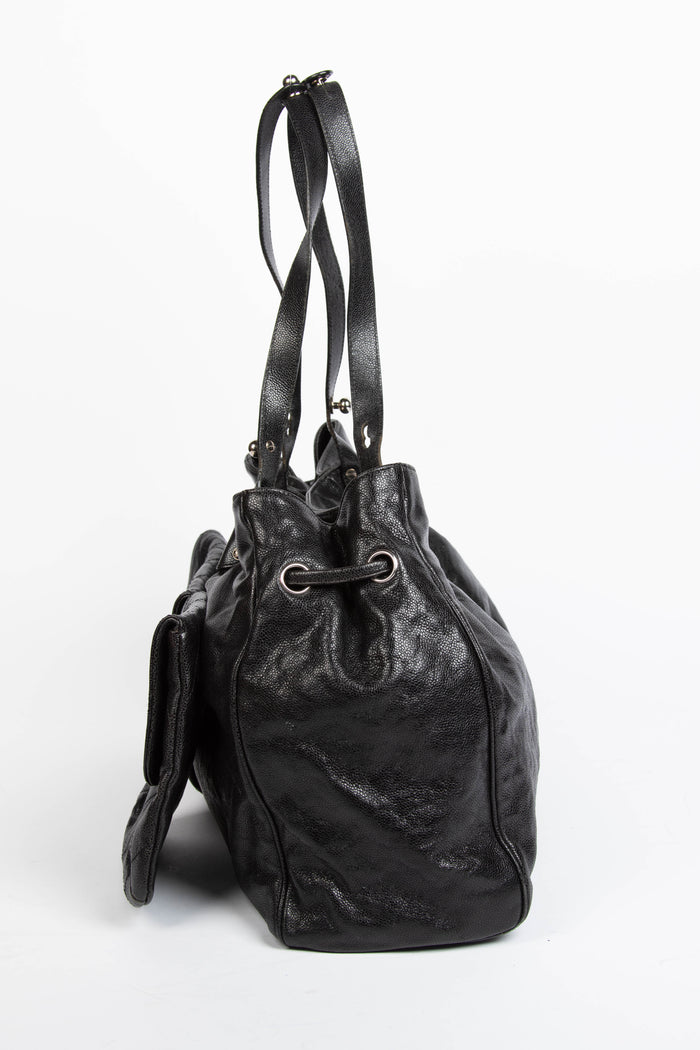2000s Chanel Black Caviar Leather Reissue Double Pocket Tote Bag