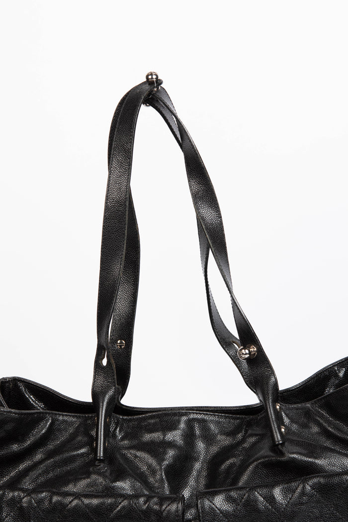 2000s Chanel Black Caviar Leather Reissue Double Pocket Tote Bag
