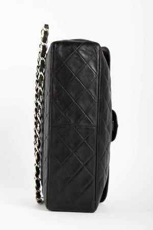 Vintage Chanel Black Lambskin Single Flap Shoulder Bag SHW