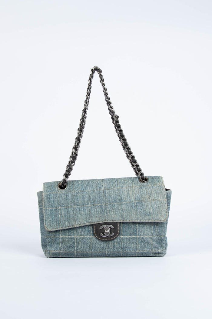 Vintage Chanel Washed Denim Single Flap Shoulder Bag