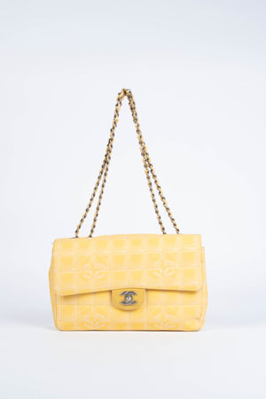 2000s Chanel Yellow Travel Line Single Flap Shoulder Bag