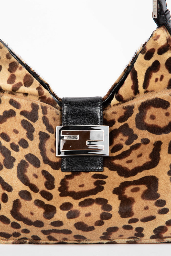 Vintage Fendi Leopard Print Pony Hair Shoulder Bag