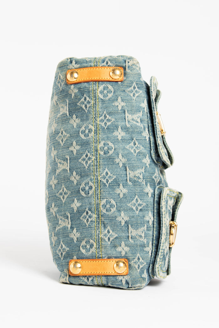 2000s Louis Vuitton Blue Denim Baggy PM Monogram Shoulder Bag