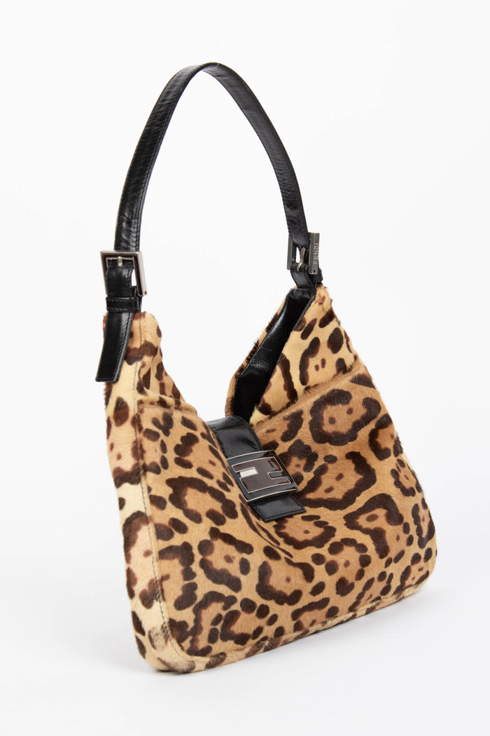 Vintage Fendi Leopard Print Pony Hair Shoulder Bag