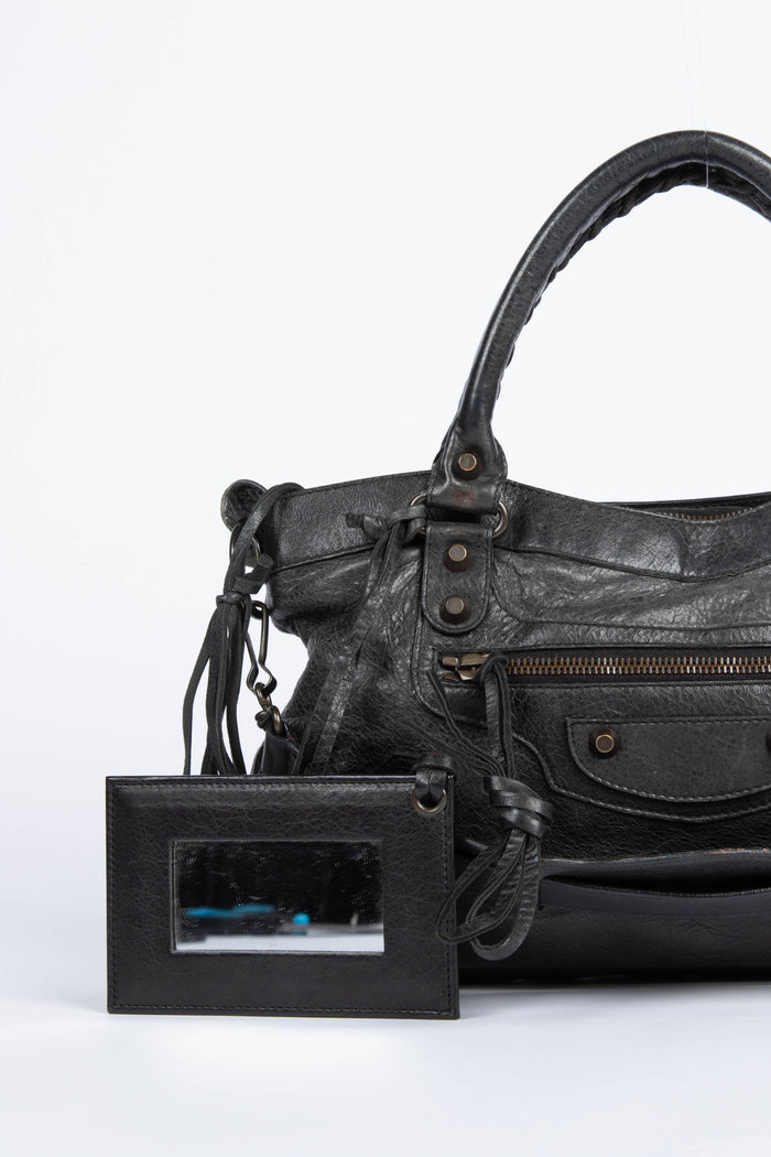 2000s Balenciaga Black Leather First City Shoulder Bag