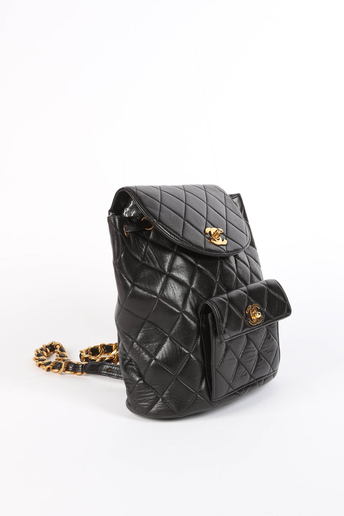 90s Chanel Black Lambskin Leather Duma Backpack
