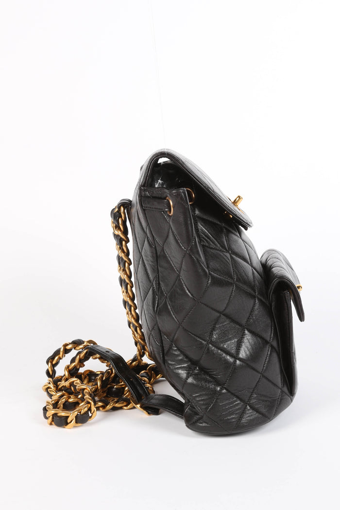 90s Chanel Black Lambskin Leather Duma Backpack