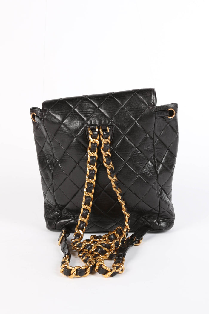 90s Chanel Black Lambskin Leather Duma Backpack