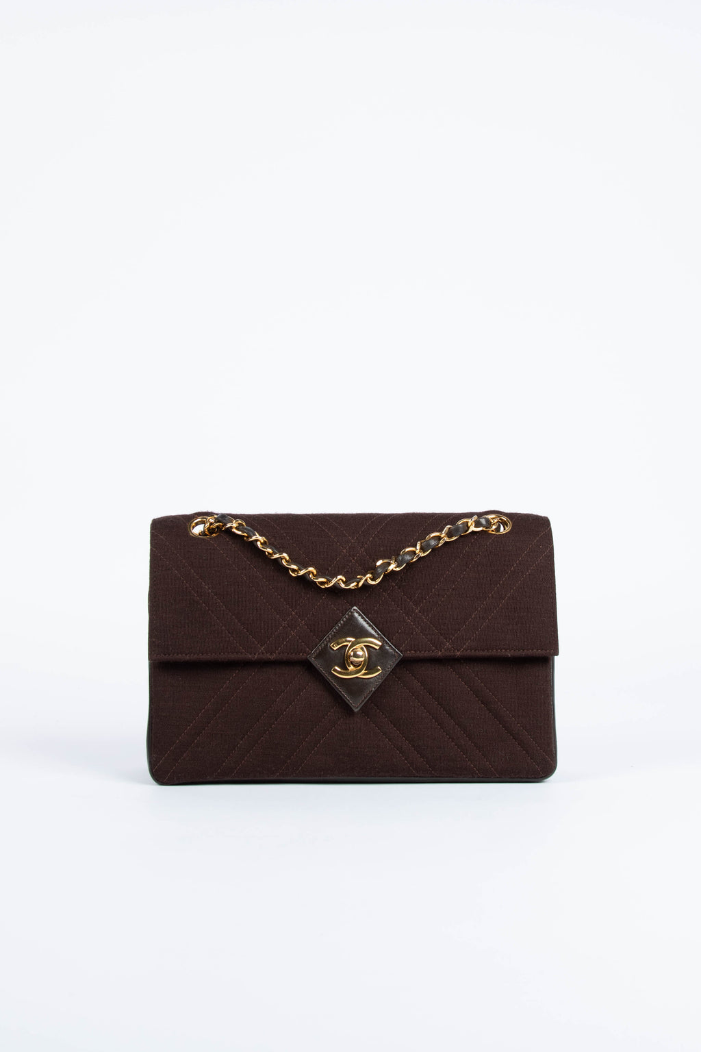 Vintage Chanel Chocolate Brown Jersey and Leather Shoulder Bag