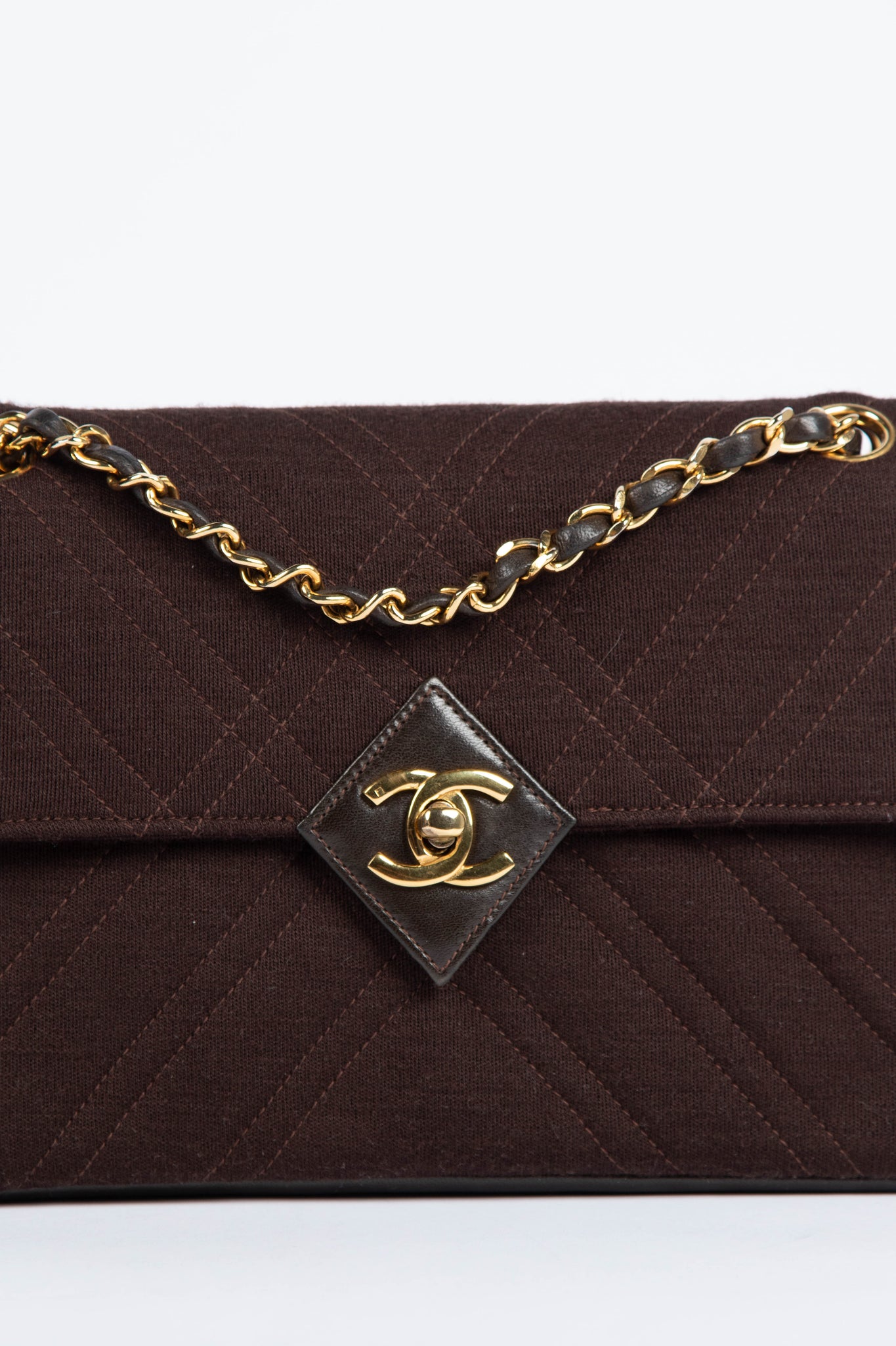 Vintage Chanel Chocolate Brown Jersey and Leather Shoulder Bag