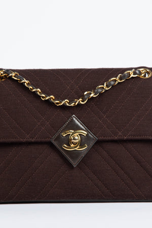 Vintage Chanel Chocolate Brown Jersey and Leather Shoulder Bag