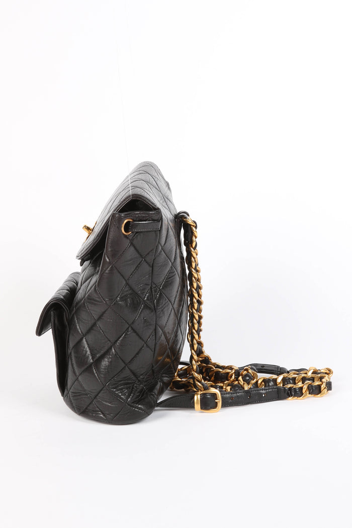 90s Chanel Black Lambskin Leather Duma Backpack