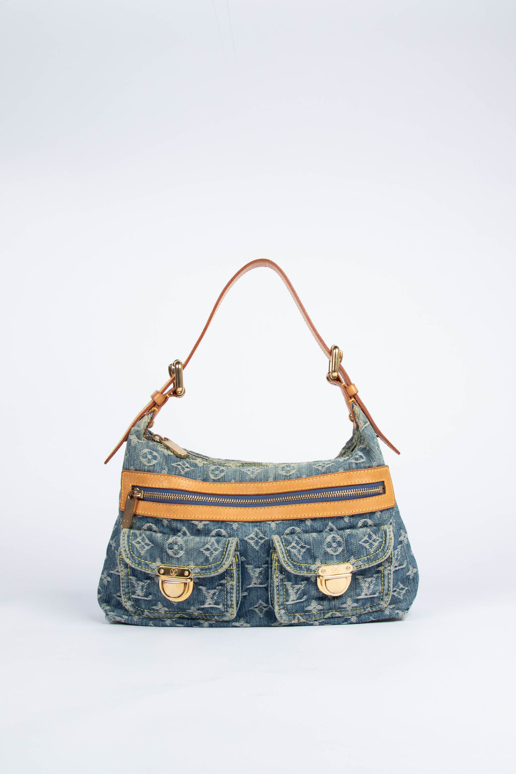 2000s Louis Vuitton Blue Denim Baggy PM Monogram Shoulder Bag