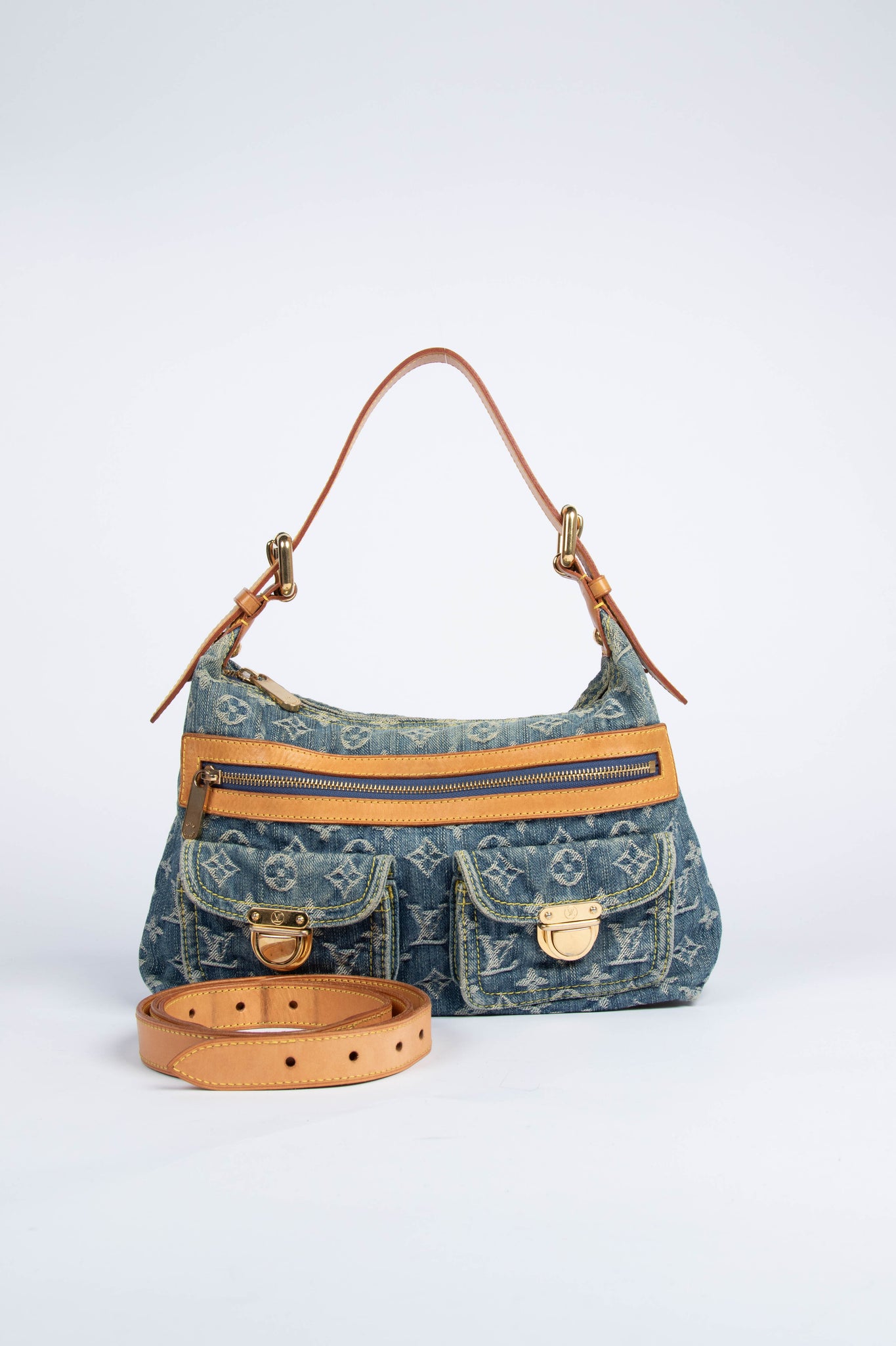 2000s Louis Vuitton Blue Denim Baggy PM Monogram Shoulder Bag