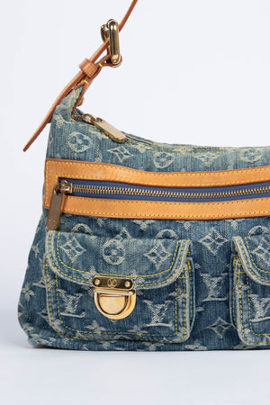 2000s Louis Vuitton Blue Denim Baggy PM Monogram Shoulder Bag