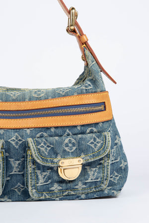 2000s Louis Vuitton Blue Denim Baggy PM Monogram Shoulder Bag