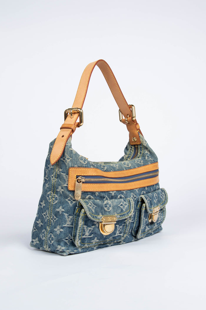 2000s Louis Vuitton Blue Denim Baggy PM Monogram Shoulder Bag