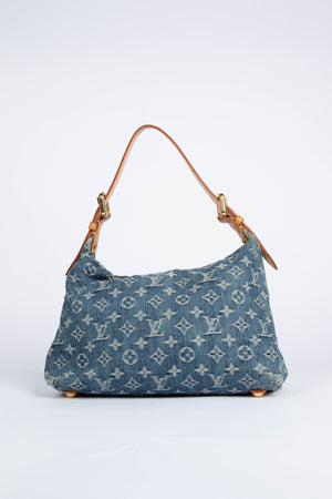 2000s Louis Vuitton Blue Denim Baggy PM Monogram Shoulder Bag