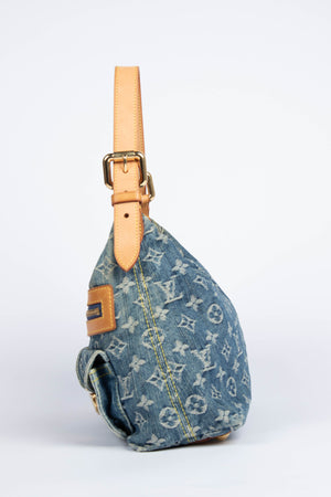 2000s Louis Vuitton Blue Denim Baggy PM Monogram Shoulder Bag