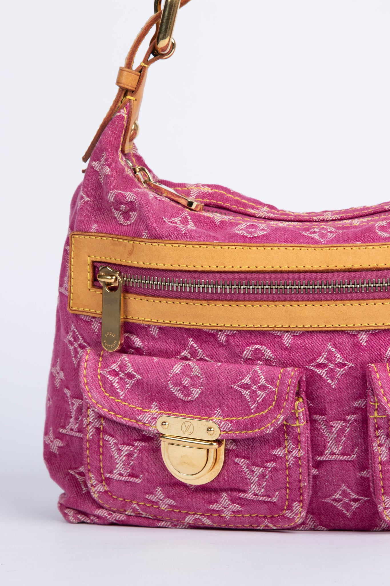 2000s Louis Vuitton Denim Pink Baggy PM Monogram Shoulder Bag