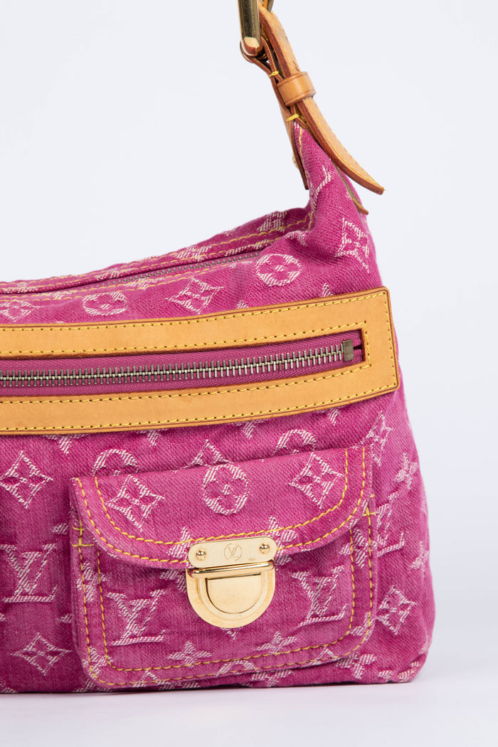 2000s Louis Vuitton Denim Pink Baggy PM Monogram Shoulder Bag