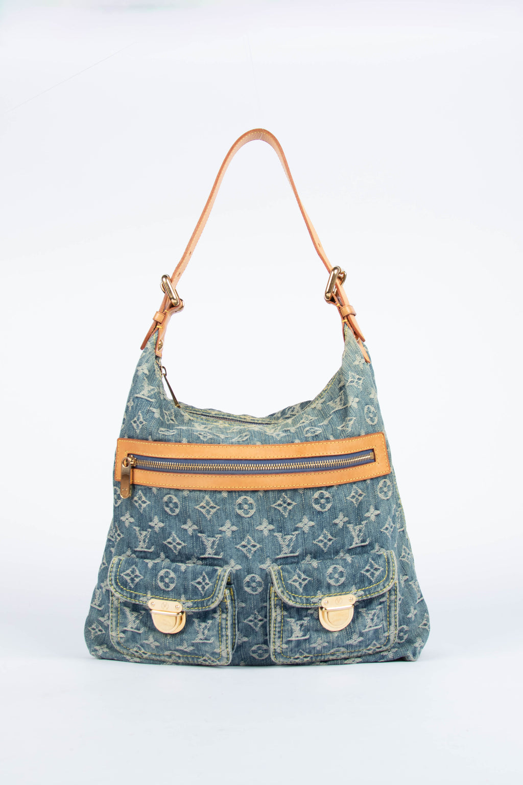 2000s Louis Vuitton Blue Denim Baggy GM Monogram Shoulder Bag