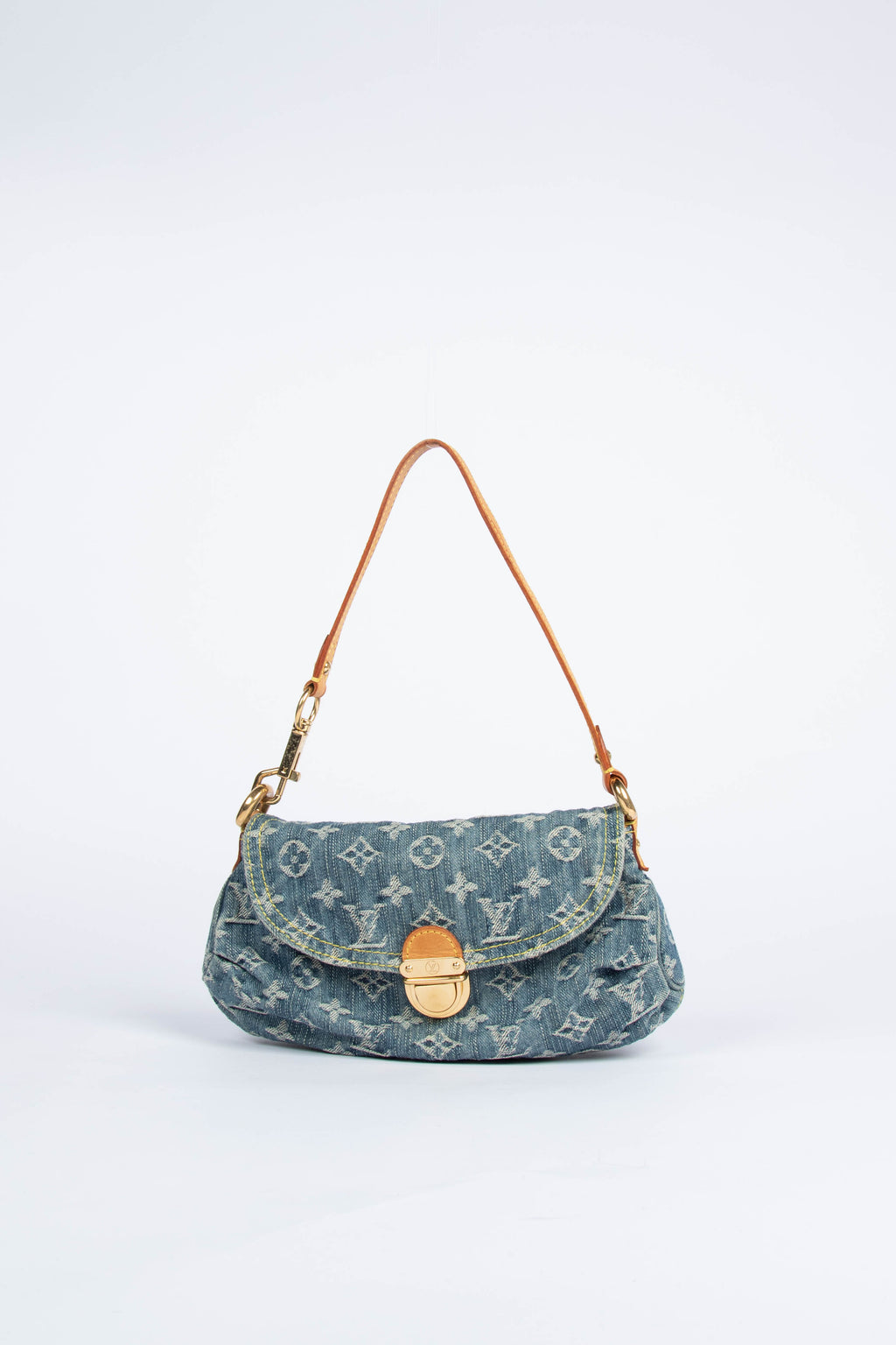 2000s Louis Vuitton Pleaty PM Blue Denim Shoulder Bag