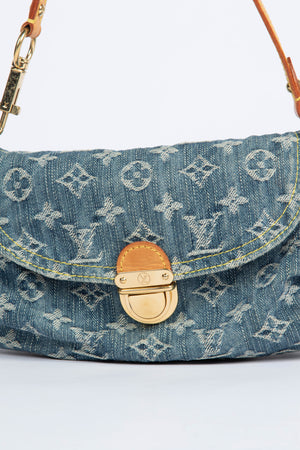 2000s Louis Vuitton Pleaty PM Blue Denim Shoulder Bag