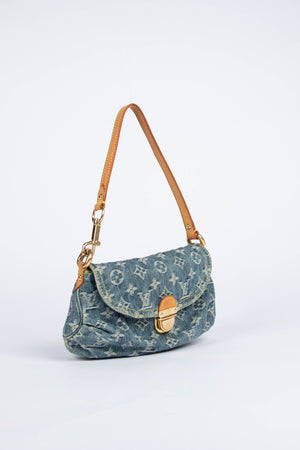 2000s Louis Vuitton Pleaty PM Blue Denim Shoulder Bag