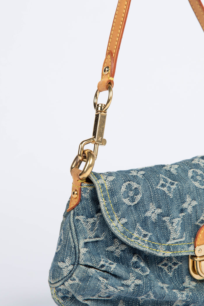 2000s Louis Vuitton Pleaty PM Blue Denim Shoulder Bag