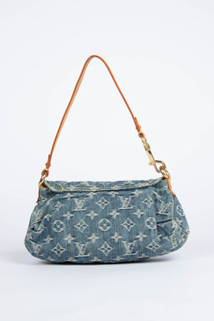 2000s Louis Vuitton Pleaty PM Blue Denim Shoulder Bag