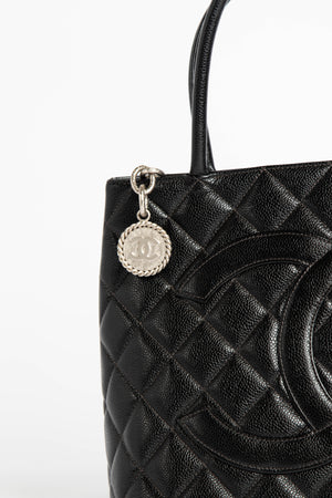 90s Chanel Black Caviar Silver Medallion Tote Bag – Break Archive