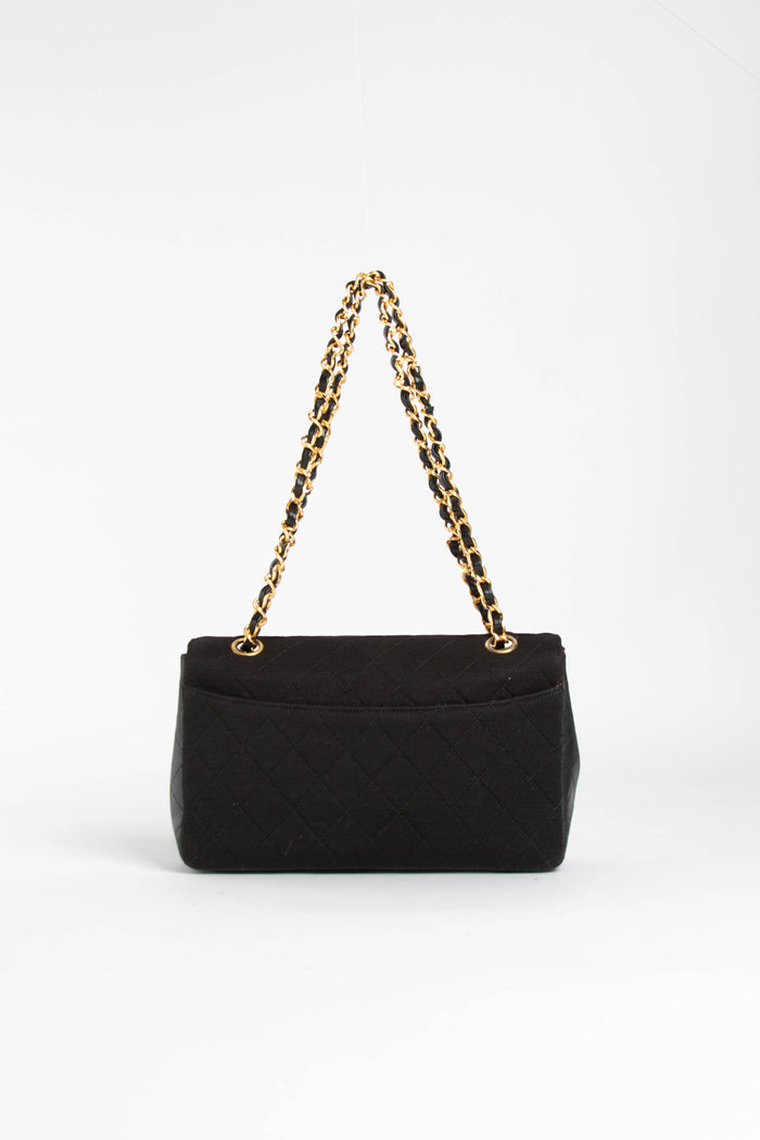 90s Chanel Black Leather & Jersey 24k GHW Shoulder Bag