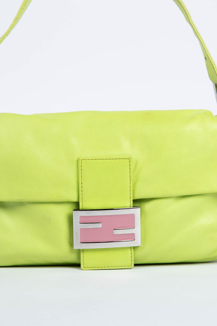 Vintage Fendi Green Lambskin Baguette Shoulder Bag