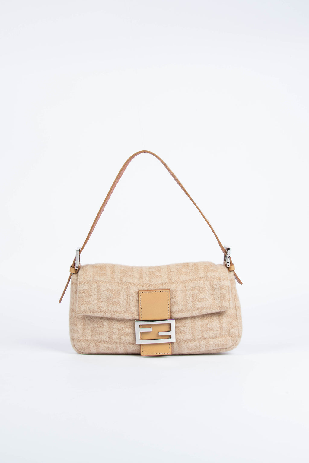 Vintage Fendi Beige Zucca Cashmere Baguette Shoulder Bag