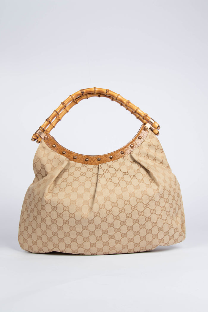 Vintage Gucci Bamboo GG Canvas Bag Shoulder Bag