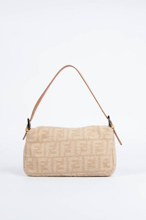 Vintage Fendi Beige Zucca Cashmere Baguette Shoulder Bag