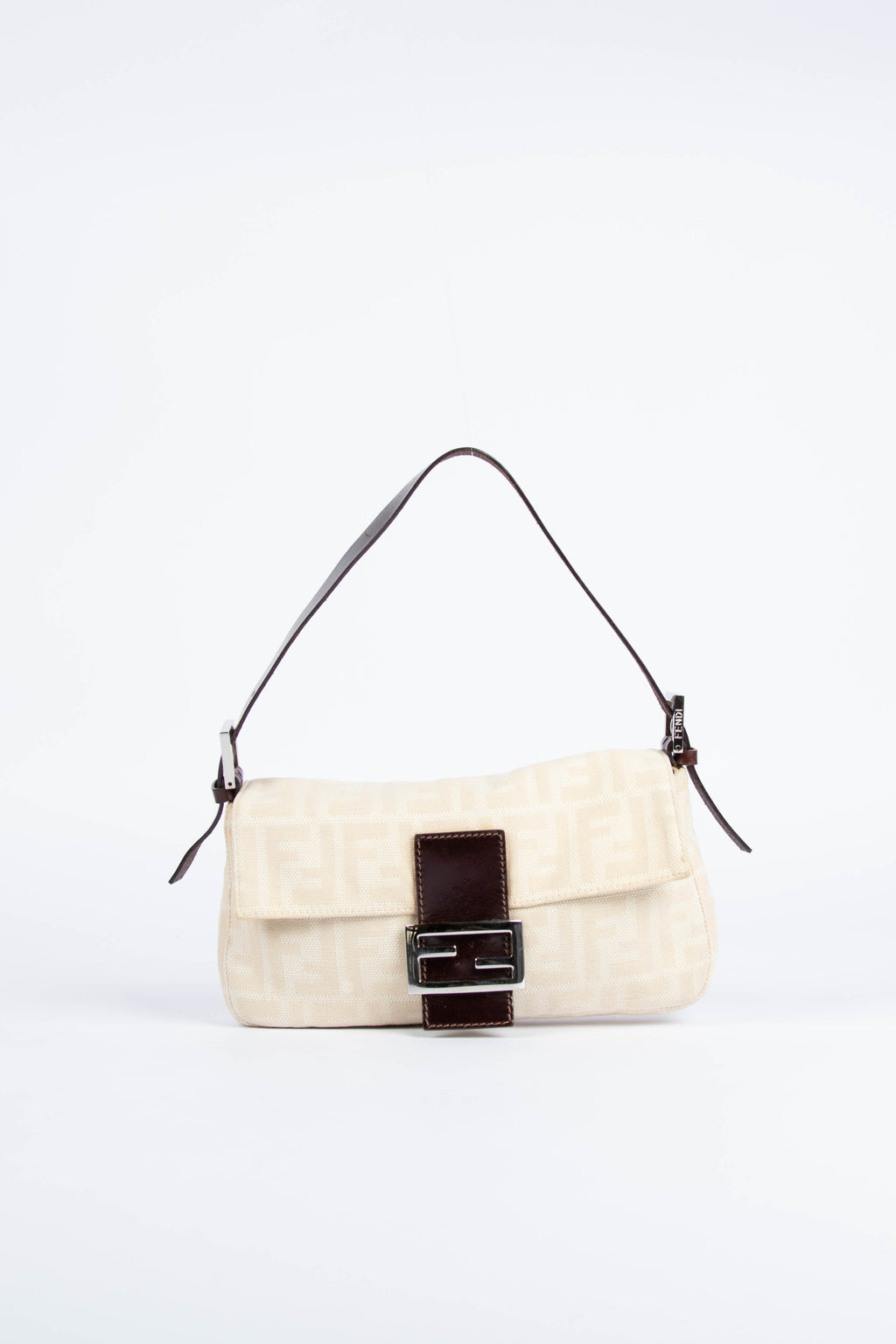 Vintage Fendi Cream Canvas Zucca Baguette Shoulder Bag