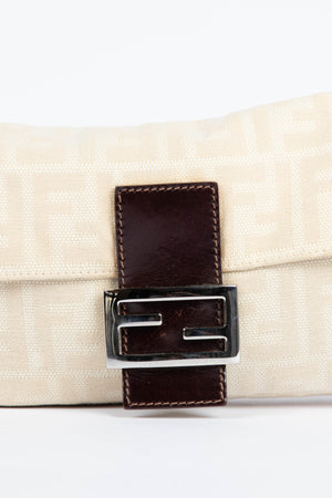 Vintage Fendi Cream Canvas Zucca Baguette Shoulder Bag