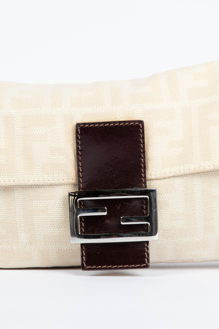 Vintage Fendi Cream Canvas Zucca Baguette Shoulder Bag