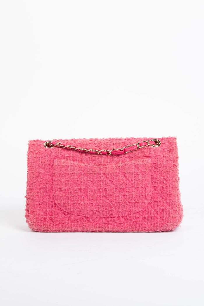 2020s Chanel Pink Tweed Medium Double Flap Shoulder Bag