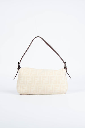 Vintage Fendi Cream Canvas Zucca Baguette Shoulder Bag