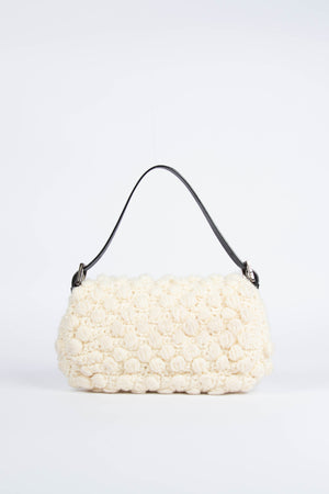 Vintage Fendi White Knitted Baguette Shoulder Bag